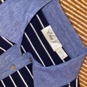 A-Line Striped Dress with Denim-Like Collar